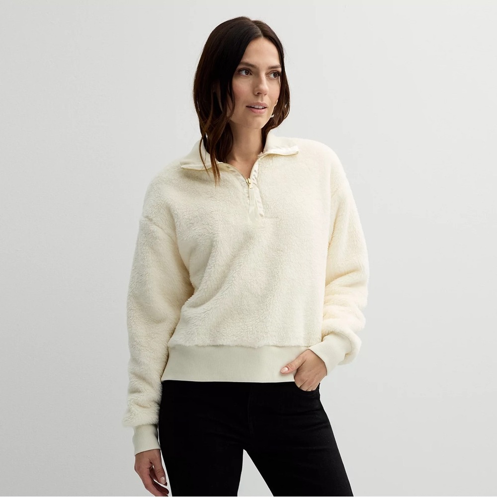 Women's White Sonoma Goods For Life Cozy Quarter Zip Pullover XL